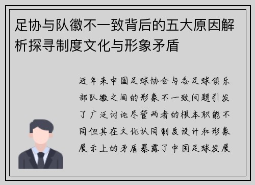 足协与队徽不一致背后的五大原因解析探寻制度文化与形象矛盾